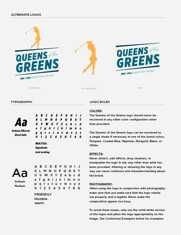 Queens of the Greens Brand Standards - font usage